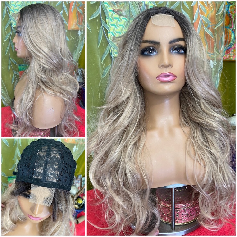 CLEARANCE wheat blonde lace part wig with black root